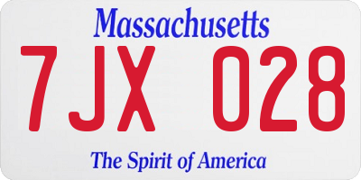 MA license plate 7JX028