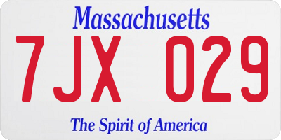 MA license plate 7JX029