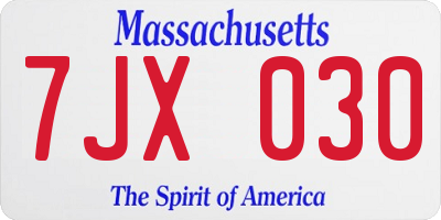 MA license plate 7JX030