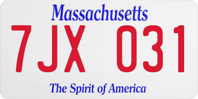 MA license plate 7JX031