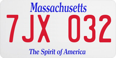 MA license plate 7JX032