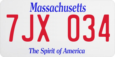 MA license plate 7JX034