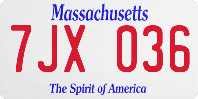 MA license plate 7JX036