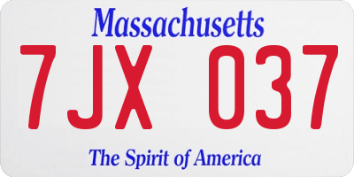 MA license plate 7JX037