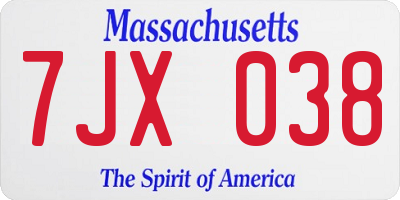 MA license plate 7JX038