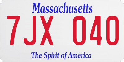 MA license plate 7JX040