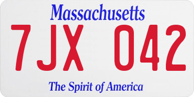 MA license plate 7JX042