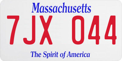 MA license plate 7JX044