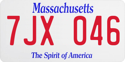 MA license plate 7JX046