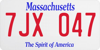 MA license plate 7JX047