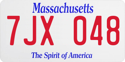 MA license plate 7JX048