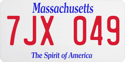 MA license plate 7JX049