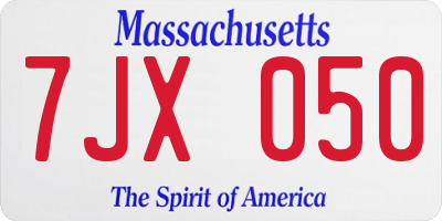 MA license plate 7JX050