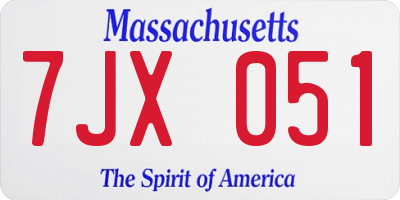 MA license plate 7JX051