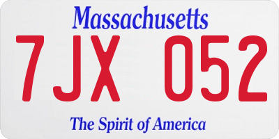 MA license plate 7JX052