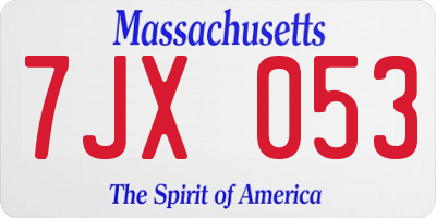 MA license plate 7JX053