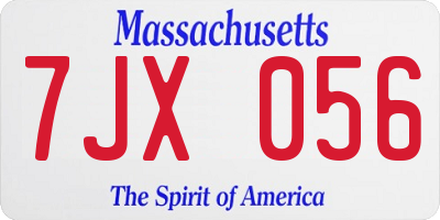 MA license plate 7JX056