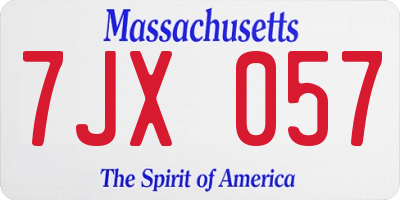 MA license plate 7JX057