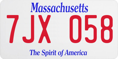 MA license plate 7JX058