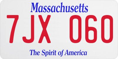 MA license plate 7JX060