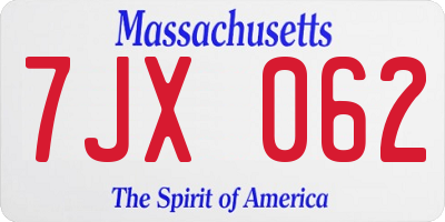 MA license plate 7JX062