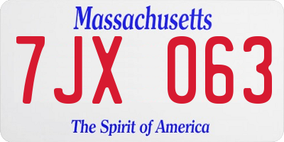 MA license plate 7JX063