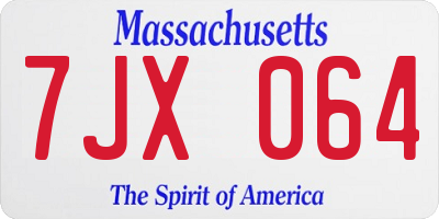 MA license plate 7JX064
