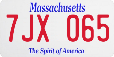 MA license plate 7JX065
