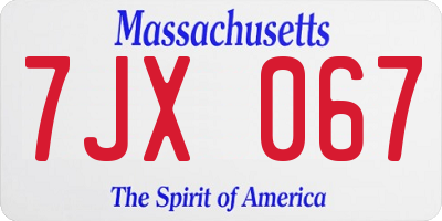 MA license plate 7JX067