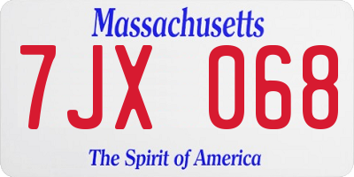 MA license plate 7JX068