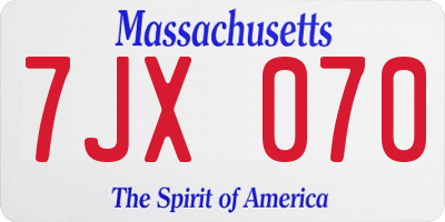MA license plate 7JX070
