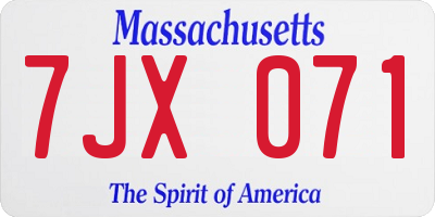 MA license plate 7JX071