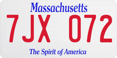 MA license plate 7JX072