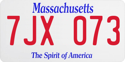 MA license plate 7JX073