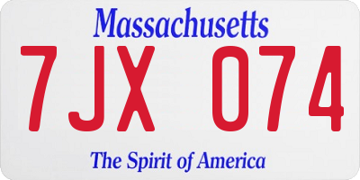MA license plate 7JX074
