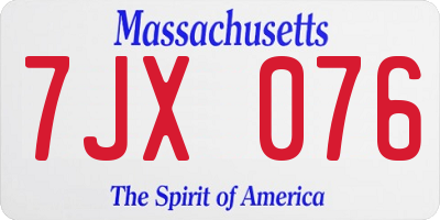MA license plate 7JX076