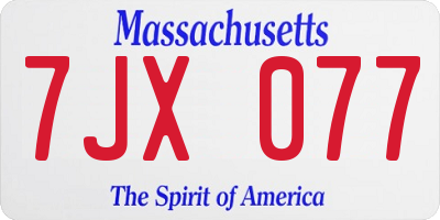 MA license plate 7JX077