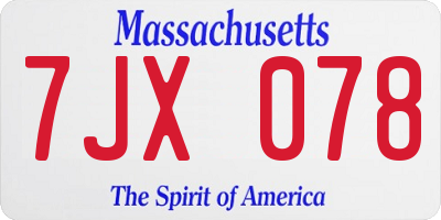 MA license plate 7JX078