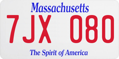 MA license plate 7JX080