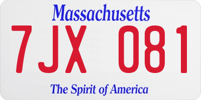 MA license plate 7JX081