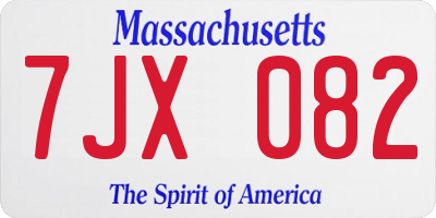 MA license plate 7JX082