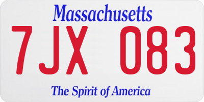 MA license plate 7JX083
