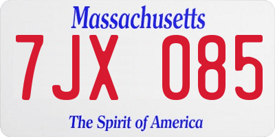 MA license plate 7JX085
