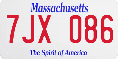 MA license plate 7JX086