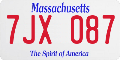 MA license plate 7JX087