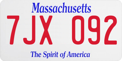 MA license plate 7JX092