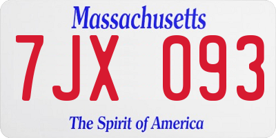 MA license plate 7JX093