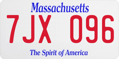 MA license plate 7JX096