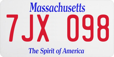 MA license plate 7JX098
