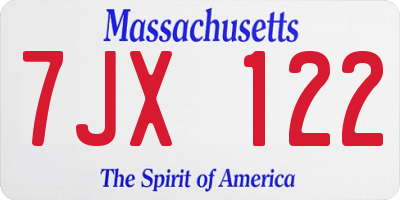 MA license plate 7JX122